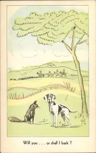 Künstler Ak Jagdszene, Hund mit Fuchs