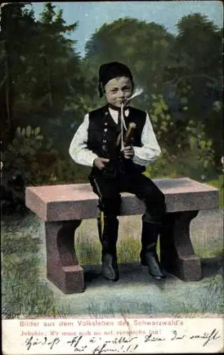 Ak Schwarzwald, Rauchender Junge, Volksleben, Schwarzwälder Tracht