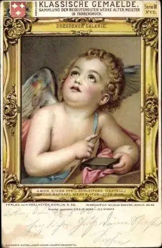 Passepartout Künstler Ak Menes, A. R., Amor, Portrait, Klassische Gemälde