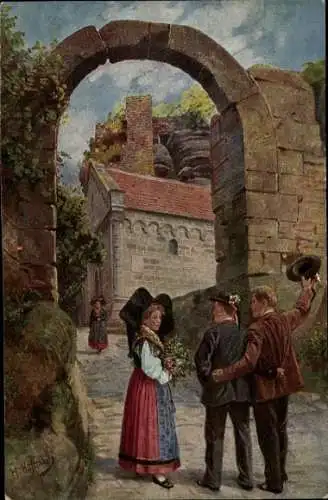 Künstler Ak Hoffmann, H., Elsässer Trachten, Begrüßung