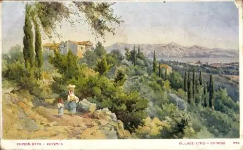 Künstler Ak Virós Vyro Korfu Griechenland, Panorama