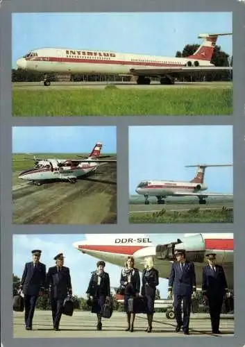 Ak Deutsches Passagierflugzeug Iljuschin IL 62, Interflug, DDR SEL, Piloten, Stewardess