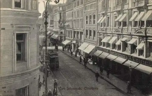 Ak Christiania Oslo Norwegen, Carl Johansgade, Straßenbahn