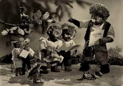 Ak Mecki der Igel, Hausmusik, Igelkinder, Frosch, Mäuse, Maikäfer