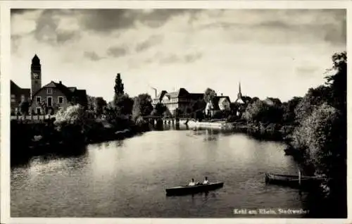 Ak Kehl am Rhein, Teilansicht, Stadtweiher, Boote