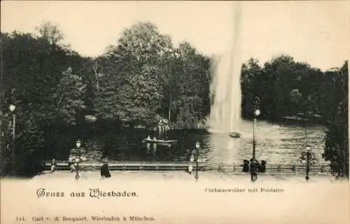 Ak Wiesbaden in Hessen, Curhausweiher, Fontaine