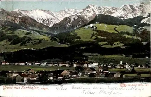 Ak Sonthofen im Oberallgäu Schwaben, Totalansicht, Gebirge