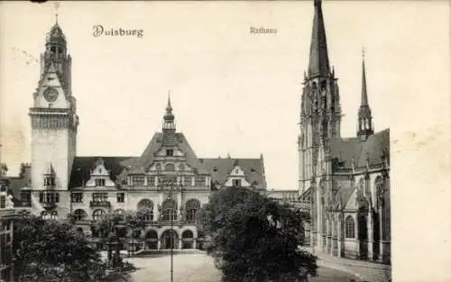 Ak Duisburg im Ruhrgebiet, Rathaus, Kirche
