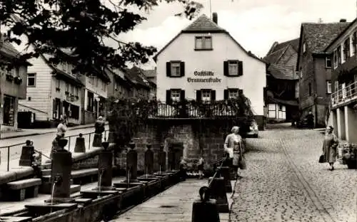 Ak Beerfelden Oberzent im Odenwald, Stadt am Berge, Mümlingquell, Gaststätte Brunnenstube