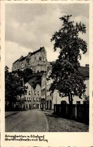 Ak Burghausen a.d. Salzach, Blick in die Mautnerstraße mit Burg