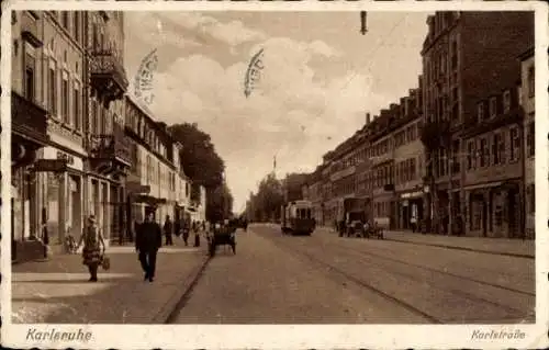 Ak Karlsruhe in Baden, Karlstraße, Straßenbahn