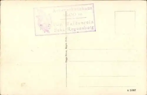 Ak Bayerisch Eisenstein in Niederbayern, Arber Schutzhütte, Außenansicht, Bayrischer Wald