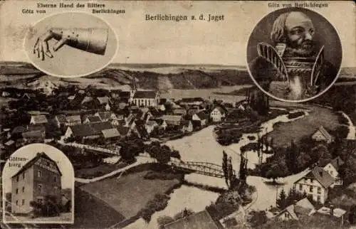 Ak Berlichingen Schöntal in Württemberg, Jagst, Götz von Berlichingen, Eiserne Hand des Ritters