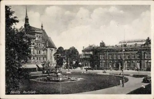 Ak Görlitz in der Lausitz, Blick auf den Postplatz, Brunnen