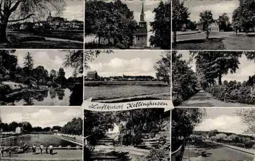 Ak Kellinghusen in Holstein, Teilansichten, Freibad, Straße, Kirche