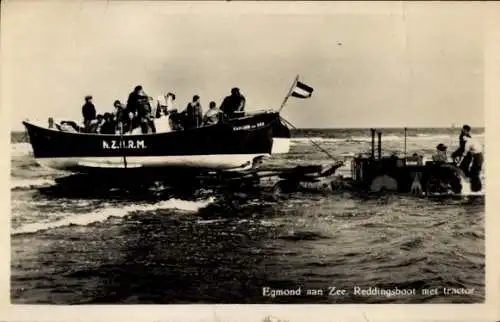 Ak Egmond aan Zee Nordholland Niederlande, Rettungsboot mit Traktor