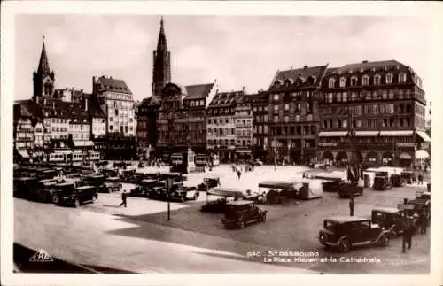 Ak Strasbourg Straßburg Elsass Bas Rhin, La Place Kleber, Cathedrale