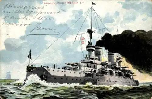 Ak Deutsches Kriegsschiff, SMS Kaiser Wilhelm II., Linienschiff, Kaiserliche Marine