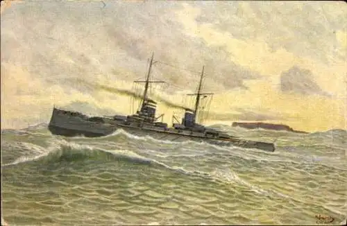 Künstler Ak Kriegsschiff SMS Prinzregent Luitpold, Schlachtkreuzer, Kaiserliche Marine vor Helgoland