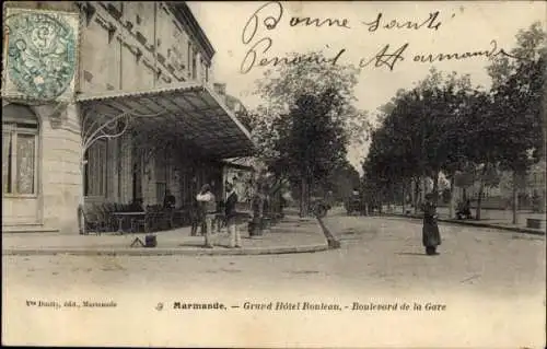 Ak Marmande Lot-et-Garonne, Grand Hotel Rouleau, Boulevard de la Gare