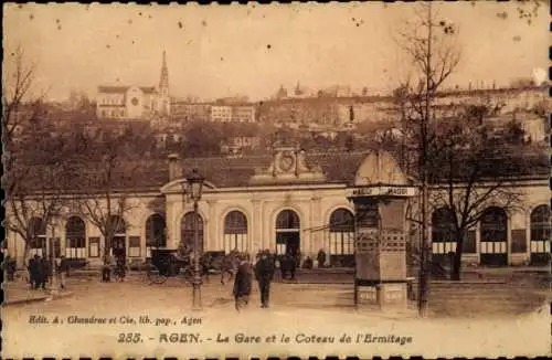 Ak Agen Lot et Garonne, La Gare et le Coteau de l'Ermitage