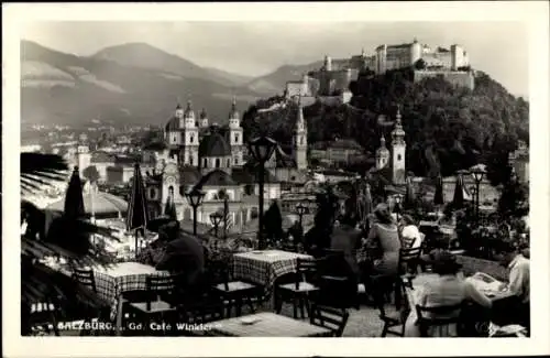 Ak Salzburg in Österreich, Cafe Winkler, Terrasse, Hohensalzburg