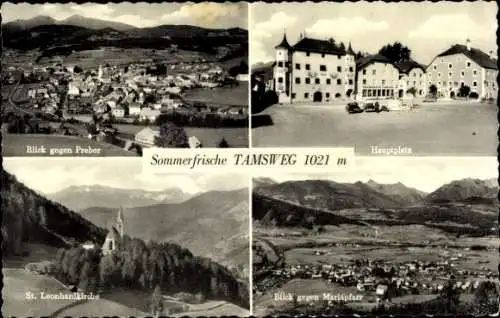 Ak Tamsweg in Salzburg, Panorama, Hauptplatz, St. Leonhardkirche, Preber, Mariapfarr
