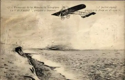 Ak überquert den Kanal mit dem Flugzeug, Le Bleriot kommt in Dover an