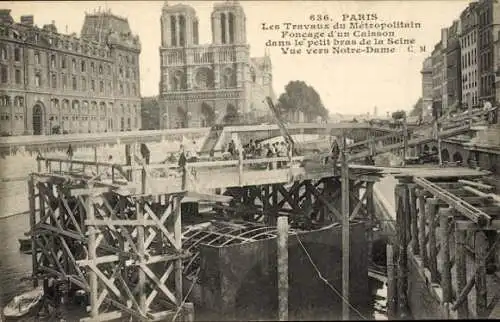 Ak Paris VI, Metro im Bau, Place Saint Michel, U-Bahn