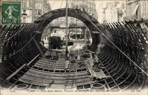 Ak U-Bahn Paris, Travaux du Metropolitain, Innenraum des Caisson, Klinik