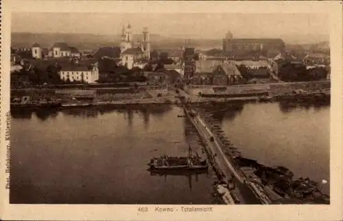 Ak Kaunas Kowno Kauen Litauen, Totalansicht des Ortes, Notbrücke