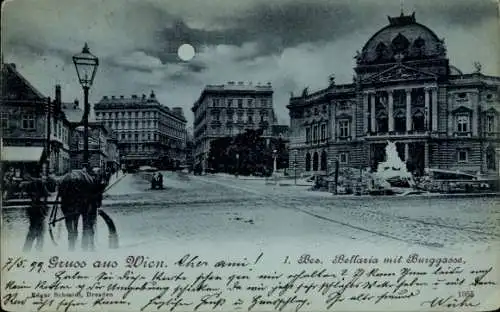 Mondschein Ak Wien 1. Innere Stadt, Bellaria mit Burggasse, Pferd