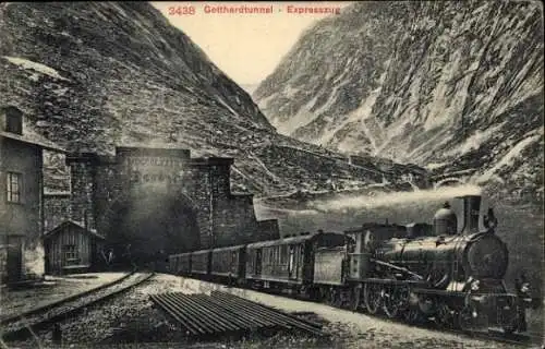 Ak Gotthard Tunnel, Expresszug, Dampflokomotive, Ausfahrt