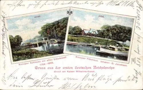 Ak Kiel in Schleswig Holstein, Ansichten von der Knooper Schleuse und dem Fährhaus, Inh. G. Jacobsen