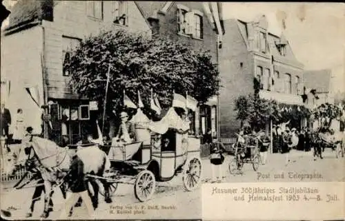 Ak Husum in Nordfriesland, 300 Jahrfeier, Heimatfest 1903, Festzug, Post, Telegraphie