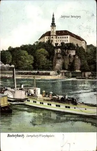 Ak Podmokly Bodenbach Děčín Tetschen an der Elbe Region Aussig, Schloss Tetschen, Dampfer