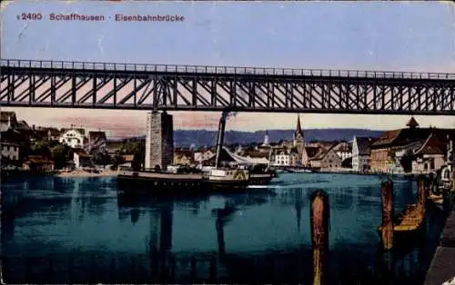 Ak Schaffhausen am Rhein Schweiz, Eisenbahnbrücke
