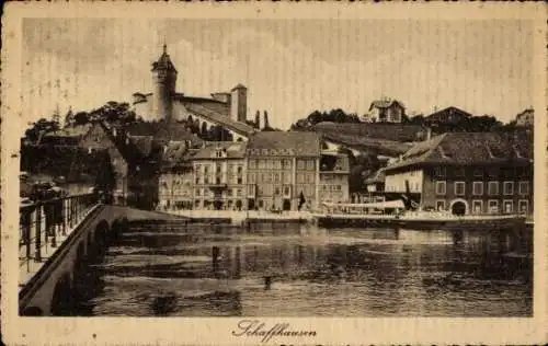 Ak Schaffhausen am Rhein Schweiz, Teilansicht, Brücke, Burg