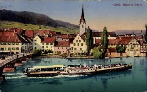 Ak Stein am Rhein Kanton Schaffhausen, Teilansicht, Schiff, Kirchturm