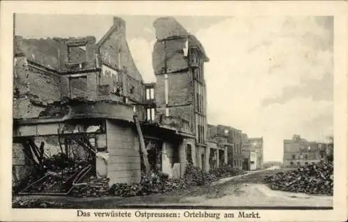Ak Szczytno Ortelsburg Ostpreußen, Markt, Kriegszerstörungen, I. WK