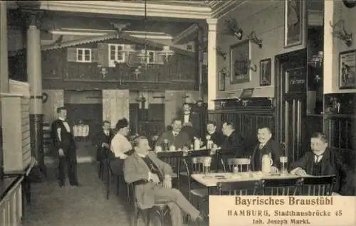 Ak Hamburg, Bayrisches Braustübl, Inh. Joseph Markl, Innenansicht, Kellner, Bierkrüge, Gäste