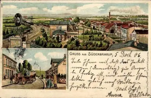 Litho Süderbrarup in Schleswig Holstein, Totalansicht, Windrad, Straßenpartie, Bahnhof