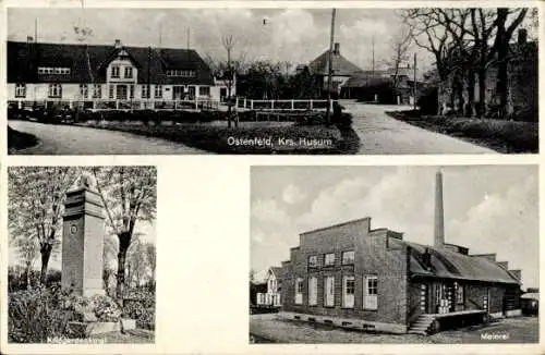 Ak Ostenfeld bei Husum in Nordfriesland, Kriegerdenkmal, Meierei