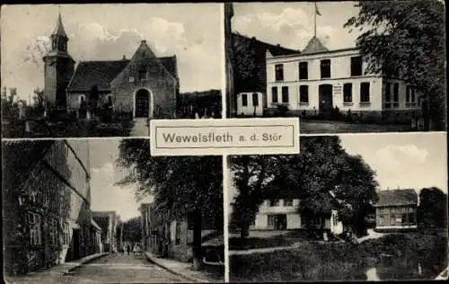 Ak Wewelsfleth in Schleswig Holstein, Kirche, Straßenpartie