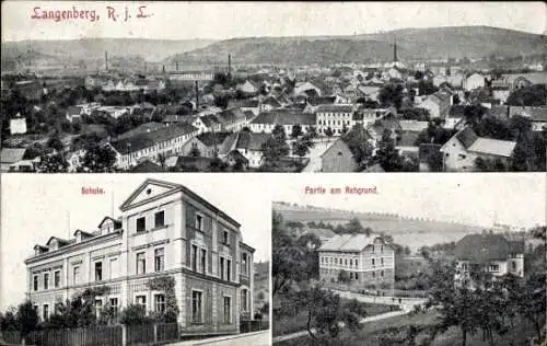 Ak Langenberg Gera in Thüringen, Gesamtansicht, Schule, Rehgrund