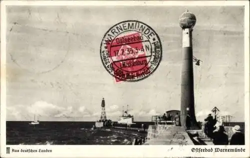 Ak Ostseebad Warnemünde Rostock, Signalturm auf der Mole