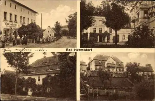 Ak Jerzmanice Zdrój Bad Hermsdorf Schlesien, Warenhaus, Villa