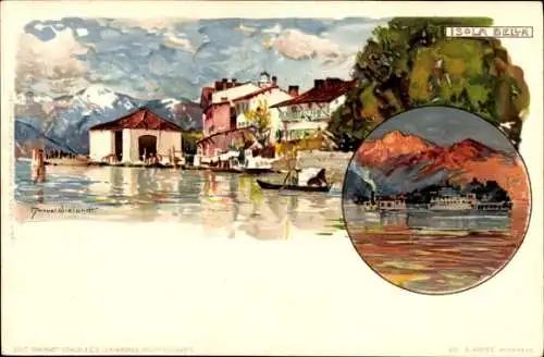 Künstler Litho Wielandt, Manuel, Isola Bella Lago Maggiore Piemonte, Seepartie