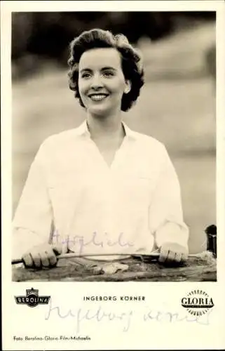 Foto Schauspielerin Ingeborg Körner, Portrait, Autogramm,  Wenn am Sonntagabend die Dorfmusik spielt