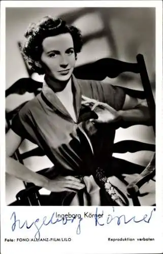 Ak Schauspielerin Ingeborg Körner, Portrait, Autogramm